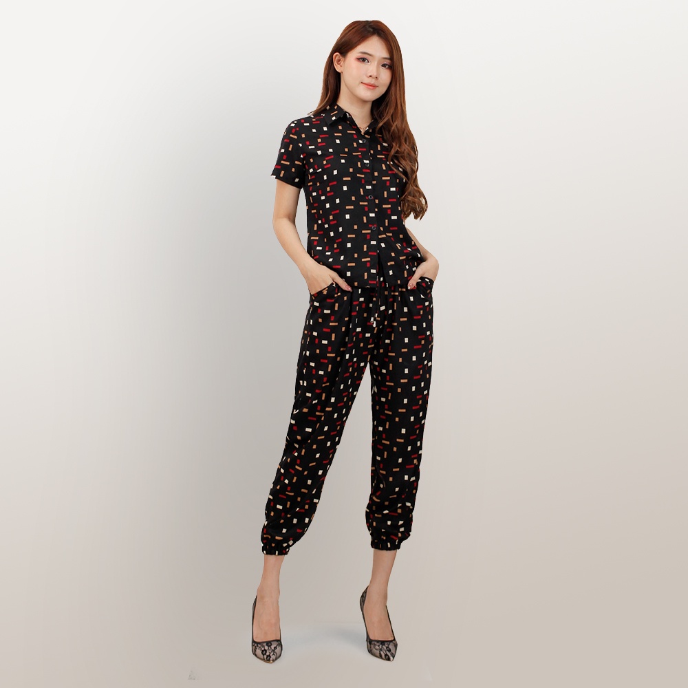 Stelan Kemeja dan celana panjang casual Wanita dewasa corak terbaru - XSHOP Martini Flora