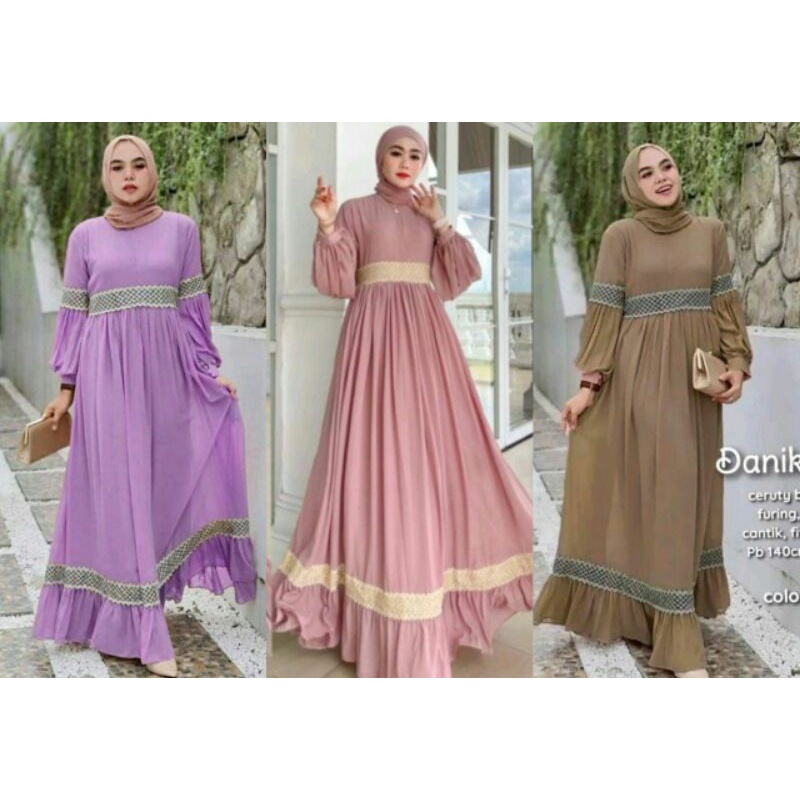Danik maxi dress ceruti / gamis muslimah renda kekinian