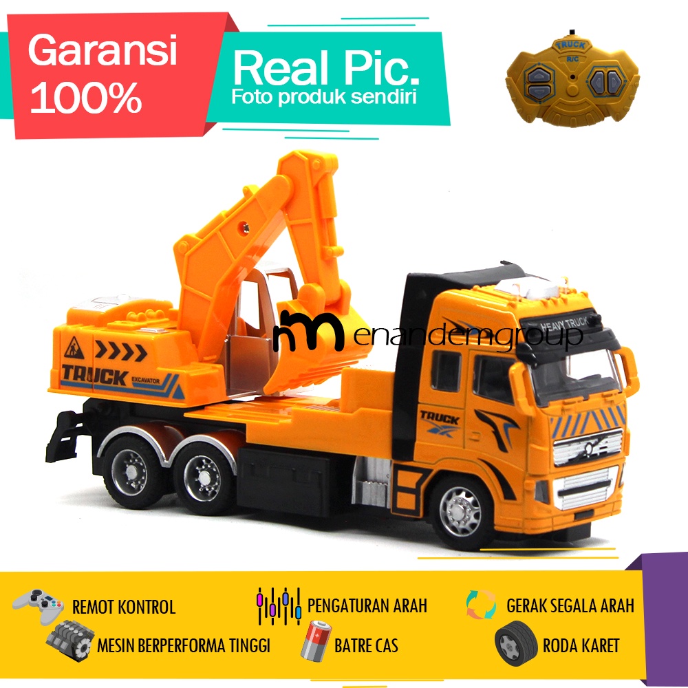 Mainan Mobil Remot Kontrol RC Truk Excavator Beko Batre Cas Besi LED Roda Karet