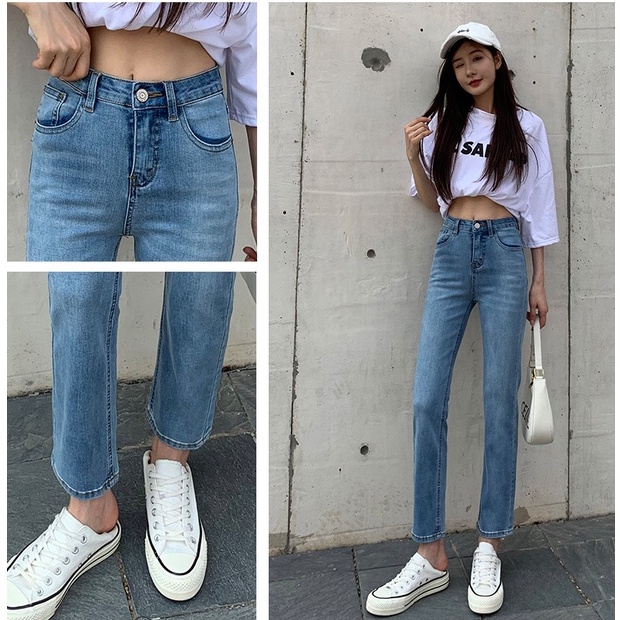 Celana Jeans Boyfriend Wanita Highwaist Korea Style Biru