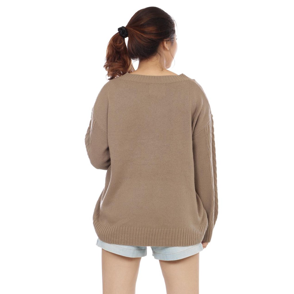 Sweater Rajut Wanita Krah V Bahan Wool