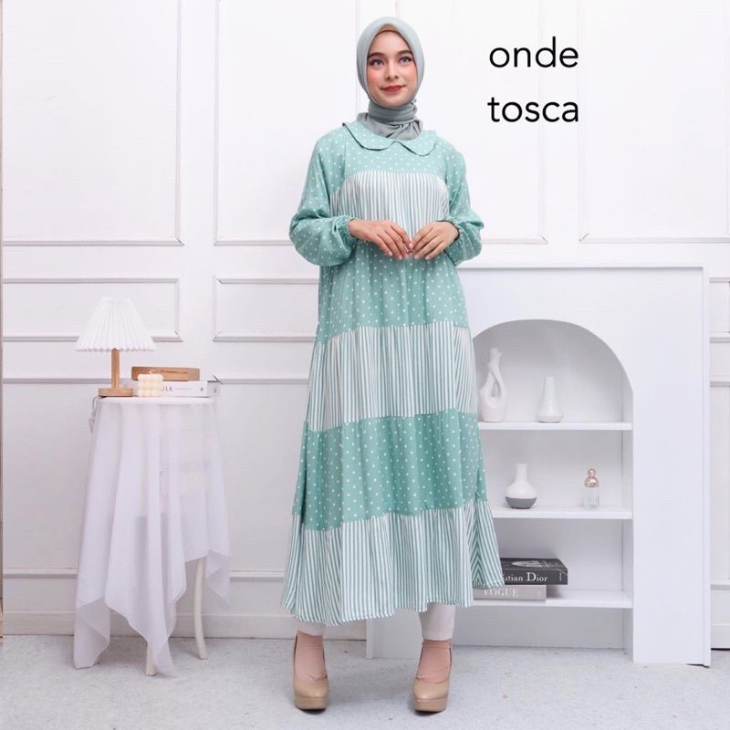 Midi Dress Rayon Premium Tunik Dress Jumbo Ld 120 Hits Baju Muslim Polkadot ONDE Kekinian Terbaru Dr