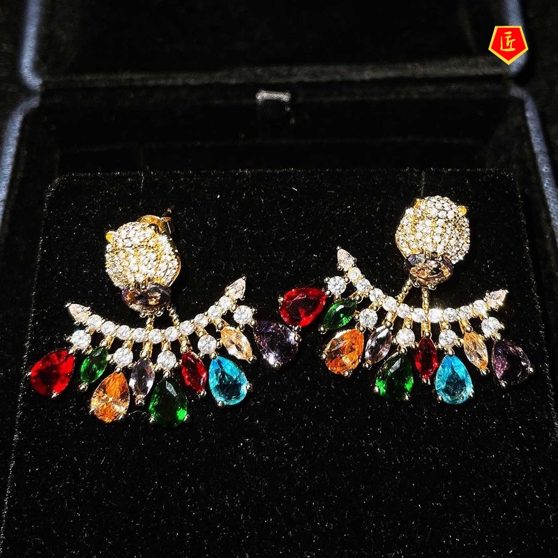 [Ready Stock]Women's Luxurious and Personalized Colorful Gem Stud Earrings