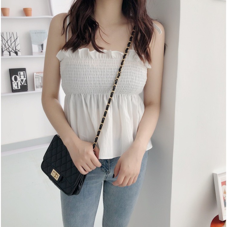 Korean Wrinkle Tank Top Atasan Wanita Tanpa Lengan 1211 (S - XL)