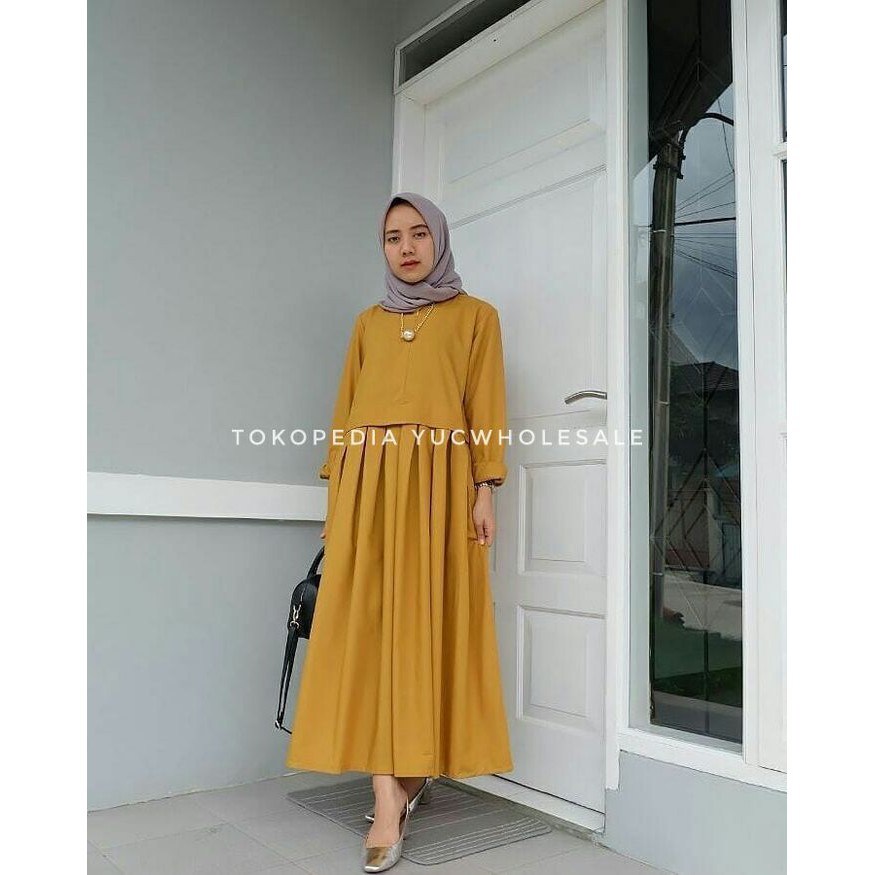 VANIA TUNIK - TUNIK MUSLIM PJ 130 CM - TUNIK KUNING MUSTARD Baju Wanita