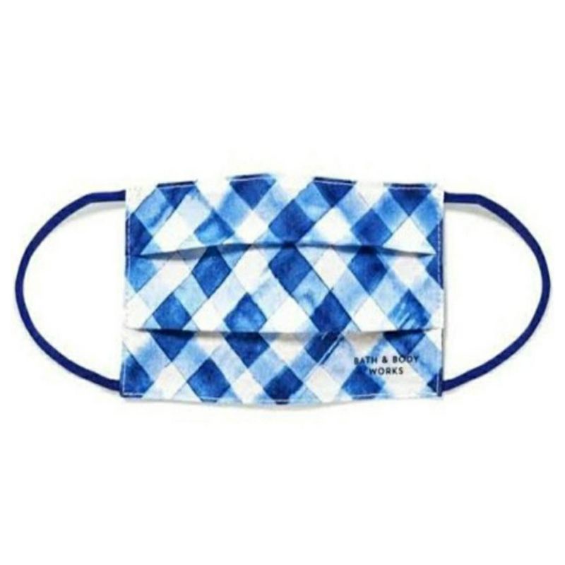 ON SALE!❤BATH &amp; BODY WORKS REUSABLE FACE MASK MASKER BLUE GINGHAM KAIN 3 LAPIS MASKER KAIN KOTAK-KOTAK BIRU PUTIH