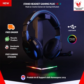 Stand Headset Gaming BLACK RGB LED - DIY Kayu HITAM DOFF |  Minimalis Headphone HANDMADE Stand Holder