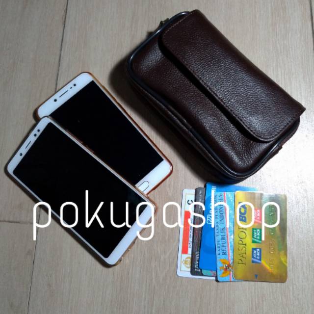 Dompet hp multifungsi double slot android / dompet kulit pria wanita / dompet sabuk