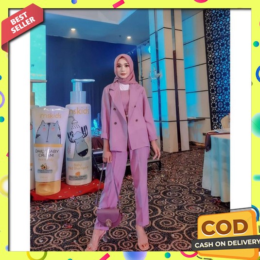 Jaket Blezer Wanita Korea/Jas Blezer Wanita Long Coat Mentel Kekinian One Set 3 In 1 Setelan Blaze