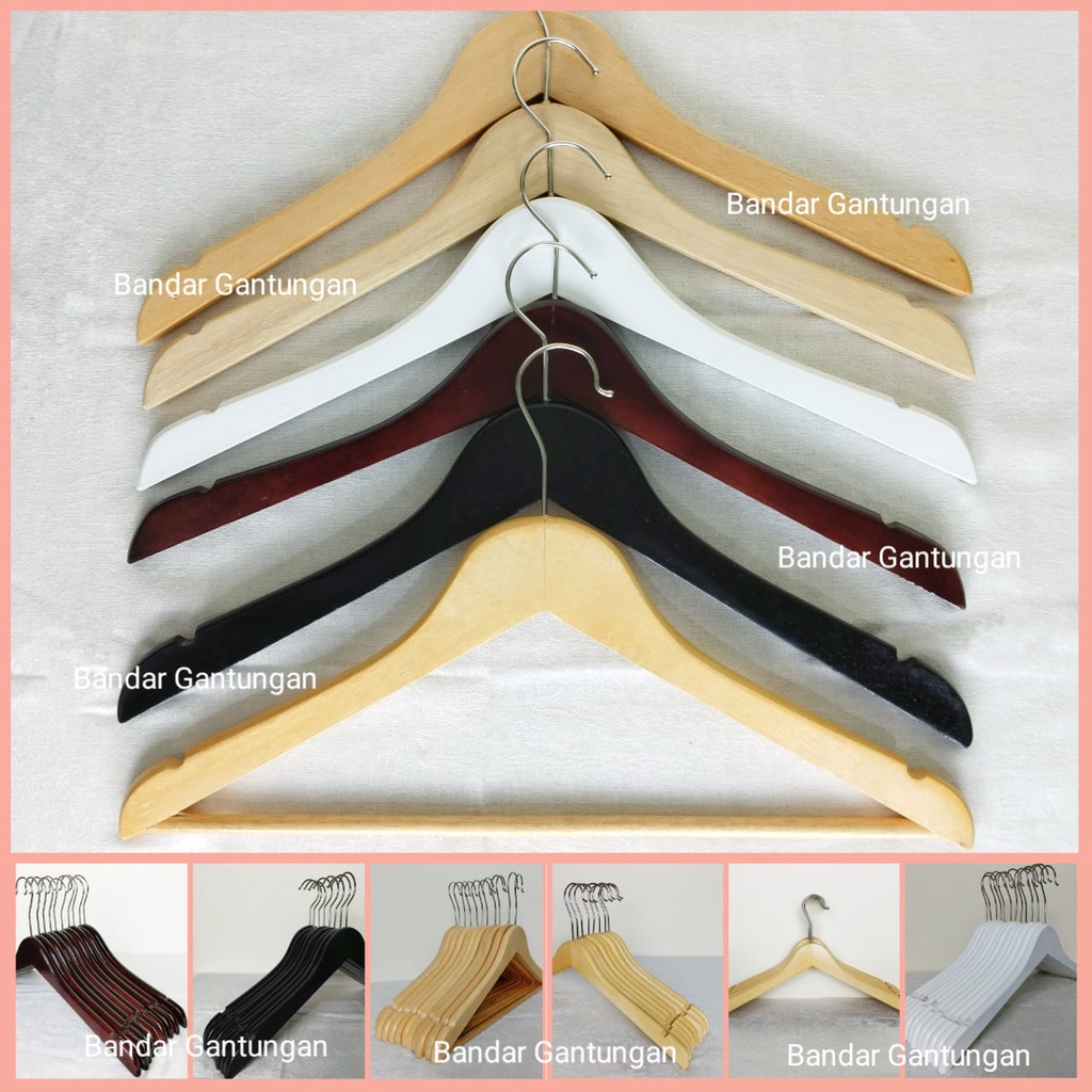 Hanger Kayu Natural SUPER TEBAL Wood Hanger Dewasa Atau Anak Hanger Distro Gantungan Baju Kayu Warna TEBAL Hanger Kayu Hanger Distro Hanger Butik-BH