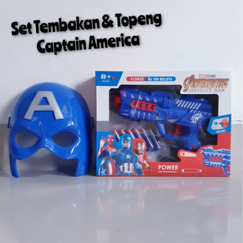 Mainan Set Tembakan Nerf dan Topeng Capt America Anak Laki Laki Cowok