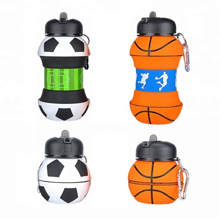 Botol Minum Anak Lipat Silikon Sedotan | Tumbler Minimalis Karakter Bola &amp; Basket