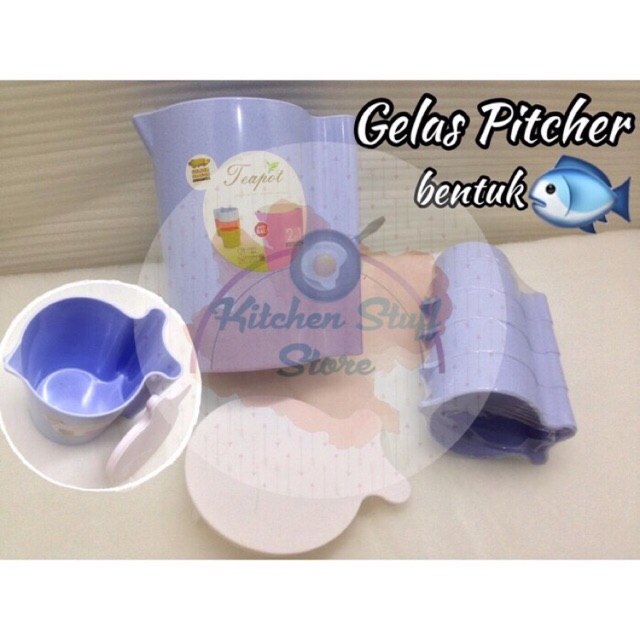 Gelas Pitcher / Gelas Besar / Gelas Plastik Set / Gelas Motif Ikan
