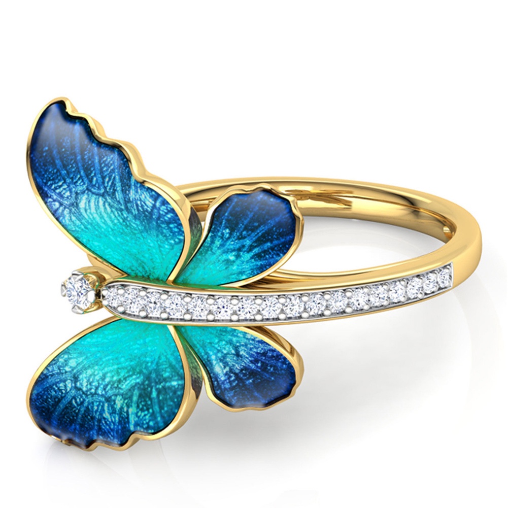 Hu Hu Hu Hu Hu Alat Bantu Pasang Kacamata♡ Cincin Tunangan Tipis Desain Kupukupu Hias Berlian Imitasi Untuk Wanita