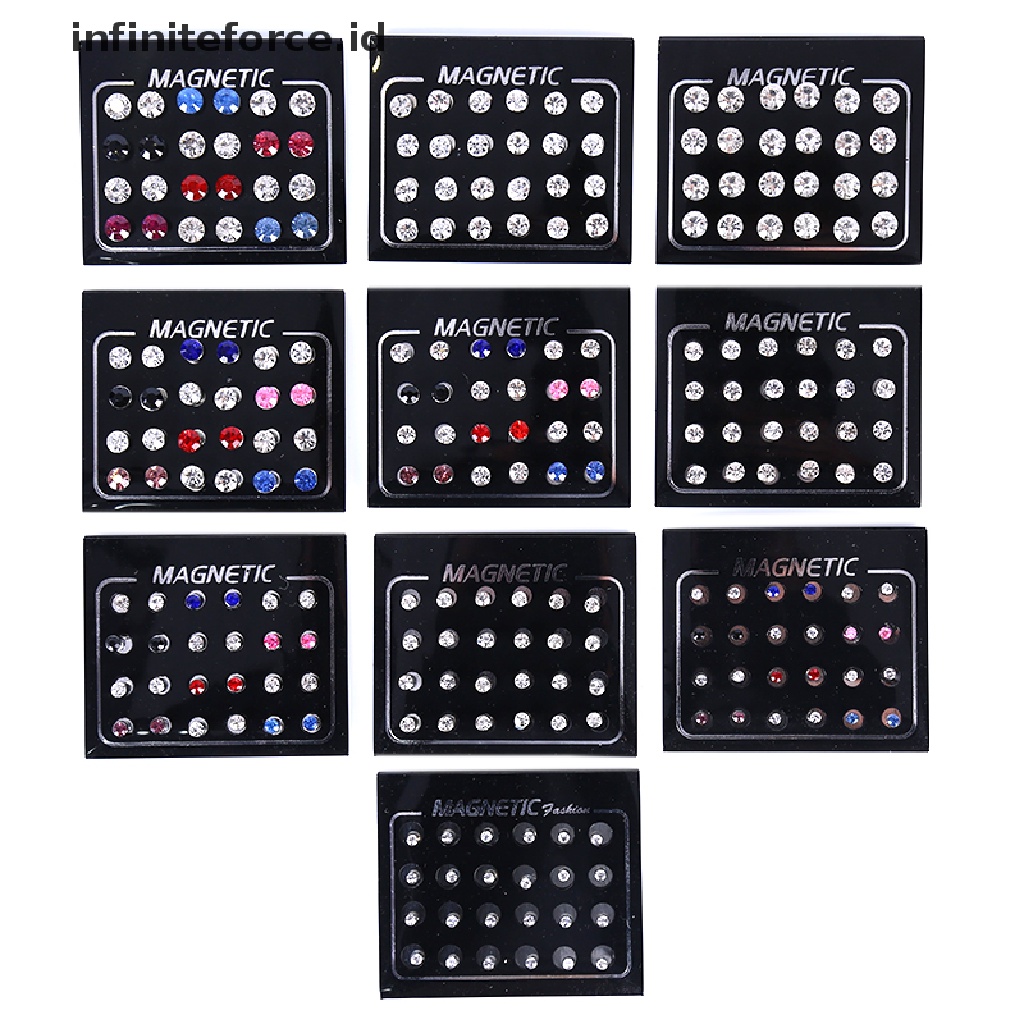 (Infiniteforce.Id) 24pcs / Set Anting Klip On Magnetik Tanpa Tindik Hias Berlian Imitasi Untuk Wanita