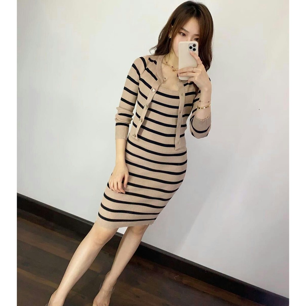 Dress Ccifonn + Cardi - Dress Casual Wanita Terbaru - Dress Rajut Perempuan