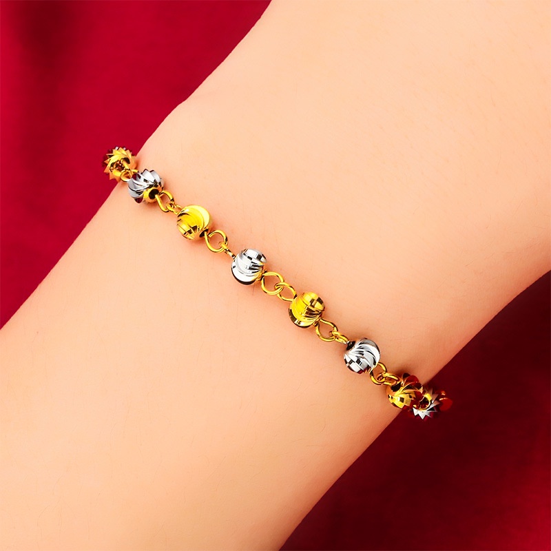 Goldkingdom Perhiasan Fashion Emas Asli Kadar 375 Bangkok Aksesoris Ready Stock Gelang Manik Semangka Warna Ganda Lapis Emas Sterling Silver Untuk Wanita