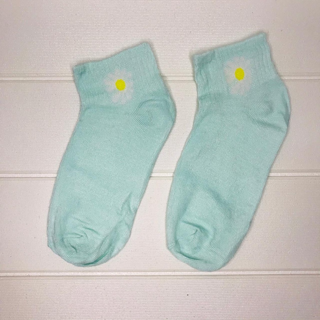 ❄ TMALL ❄ R456 Kaos Kaki Ankle H185 Motif Bunga Daisy Gaya Korea Untuk Kaos Kaki Wanita Motif-BIRU