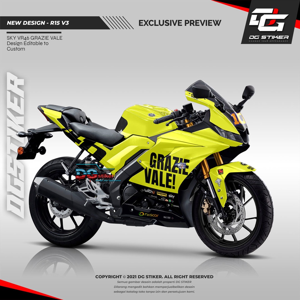 Decal R15 V3, Stiker R15 V3, Decal Stiker R15 V3, Striping R15 V3 Livery Rossi, dekal r15 v3, sticke