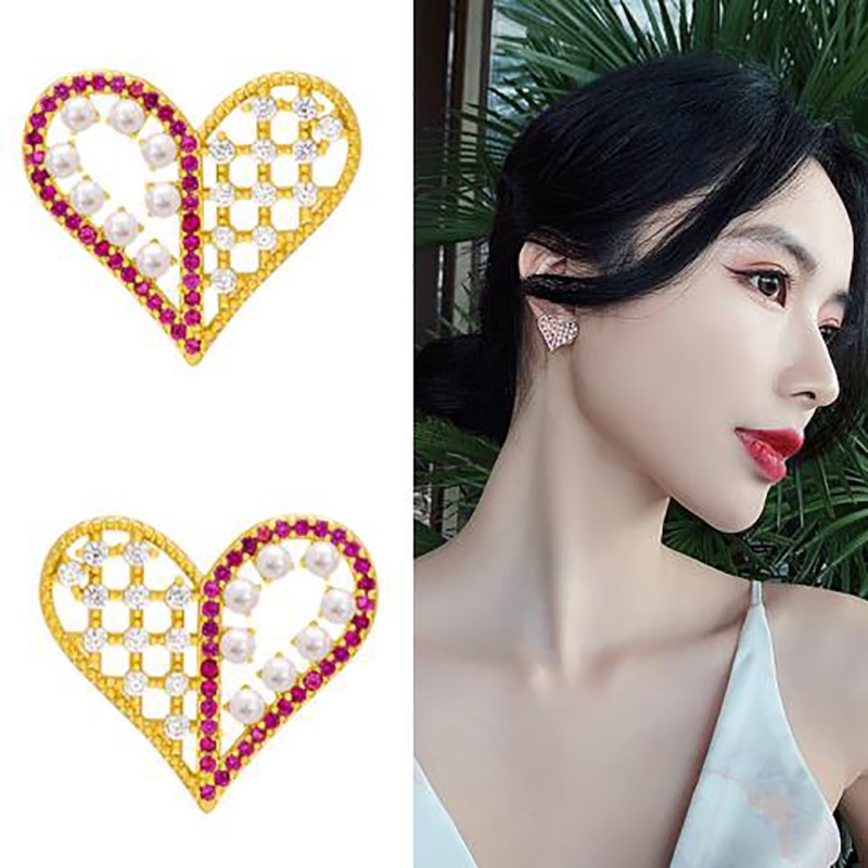 Korean Fashion Red Bow Pendant Paint Rhinestone Love Lady Stud Earrings Earrings Lucky Cute Jewelry Gift Best Accessories for Girlfriend