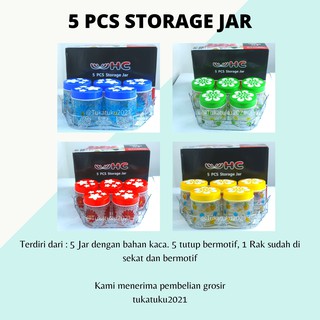 Set Toples Kaca 5 in 1 HC Tempat Penyimpanan Kue Kering HC isi 5Pcs