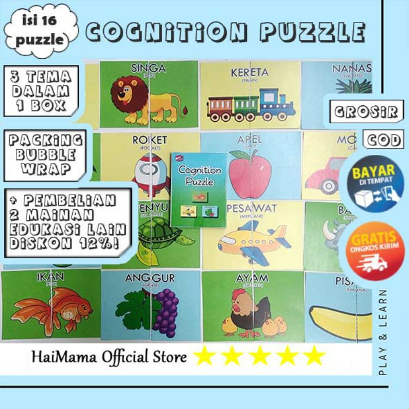 COGNITION PUZZLE / FLASH CARD PUZZLE ANAK 2 TAHUN / PAIRING PUZZLE / MAINAN EDUKASI / MONTESSORI