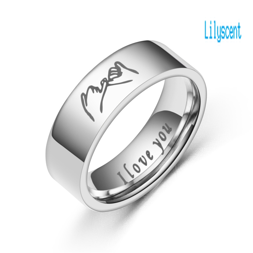 Cincin Pasangan Desain Tulisan I Love You Bahan Stainless Steel Gaya Kasual Untuk Hadiah Valentine