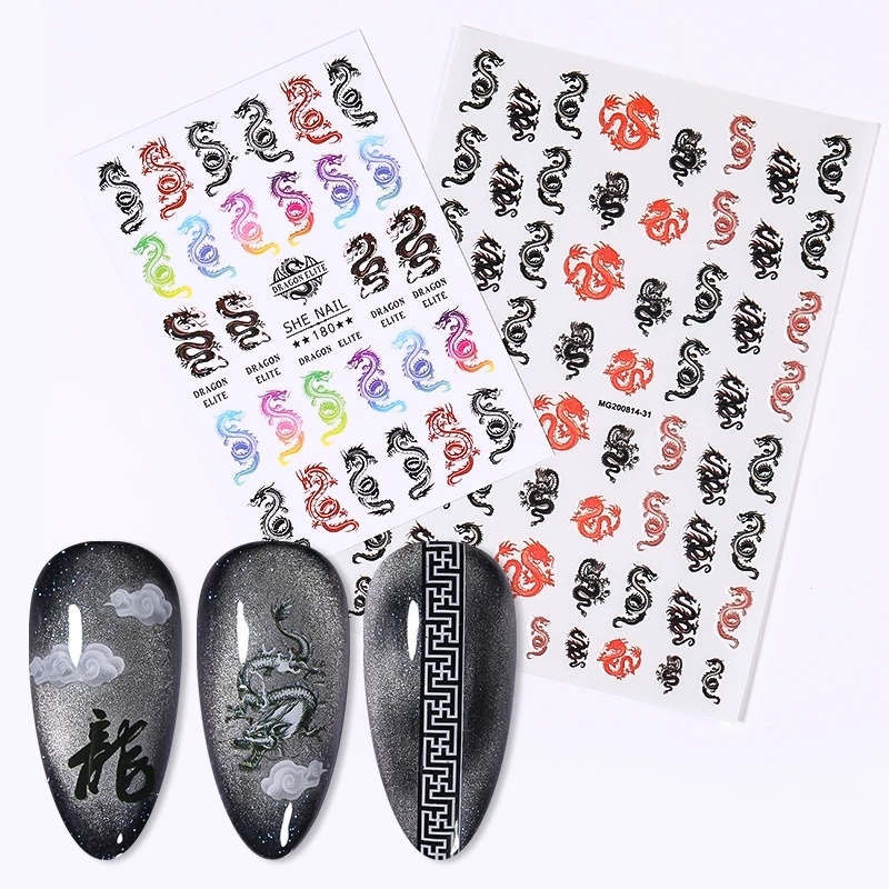 1 Lembar / Pak Stiker Kuku Foil Transfer Air Motif Print Ular / Naga Untuk Dekorasi Manicure / Nail Art
