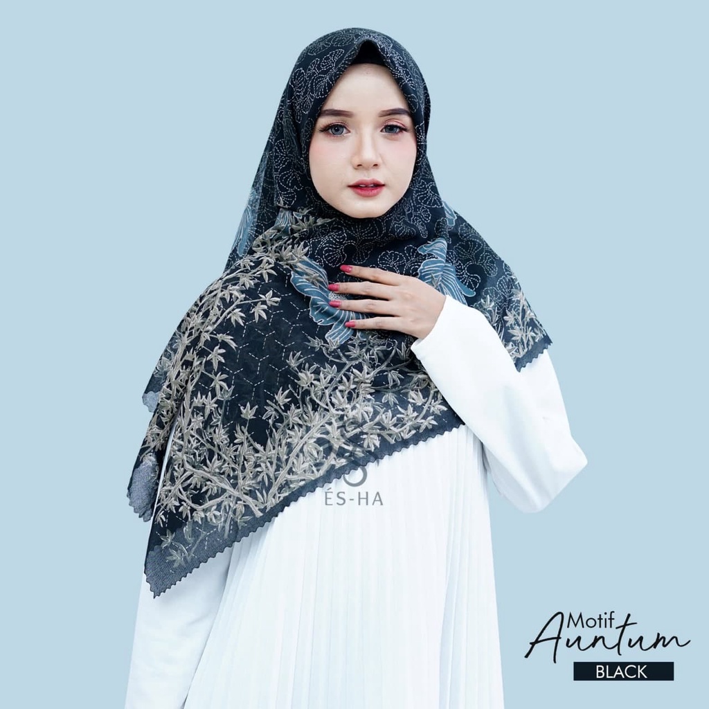 Hijab Segi Empat Motif Termurah / Hijab Lasercut Voal Motif Berkualitas / Motif Auntum Black-AUNTUM BLACK