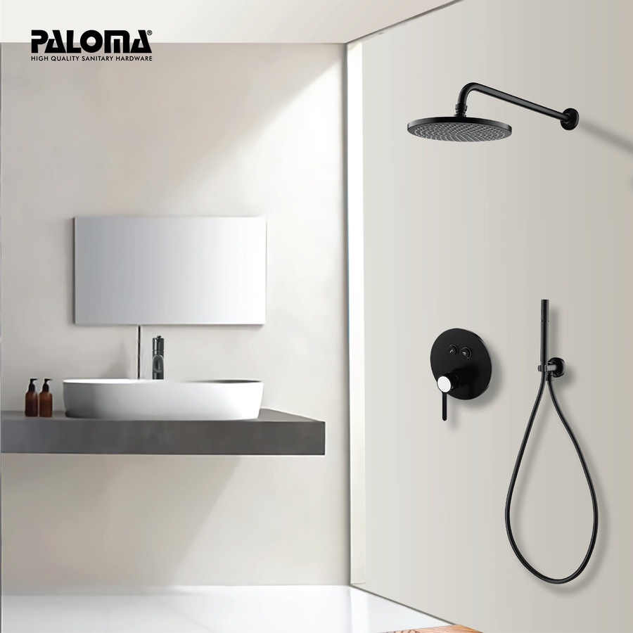 PALOMA FCP 9327 Keran Mixer Shower Tanam Set Tembok Kran Air HITAM