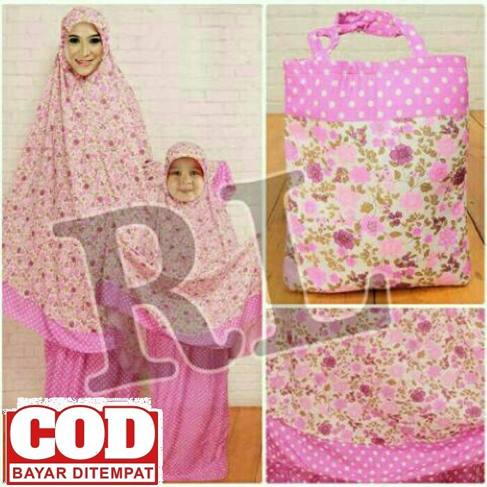 Mukena Couple Ibu Dan Anak Aliza 177 Rayon Rotary Premium ZD932 Couple Mukena Pink /Cp Mukenah Ibu