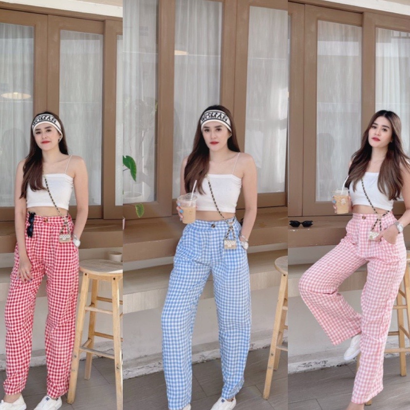 Weijia Fashion Kulot Pants CYURA / Kulot Scoopy Square / Celana panjang Wanita / Celana Kotak-Kotak 