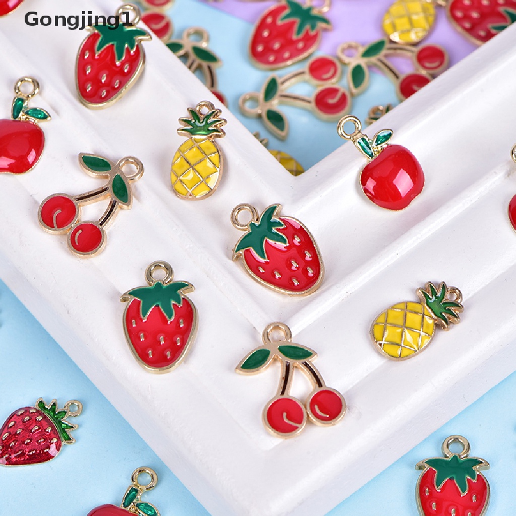 Gongjing1 10Pcs / Set Liontin Bentuk Buah Ceri Bahan Alloy Untuk Kerajinan Tangan Charms DIY