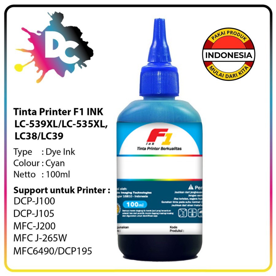 Tinta Refill F1 Isi Ulang Botol Infus J100 LC38 LC39 / T300 BT6000 BT5000 100ml