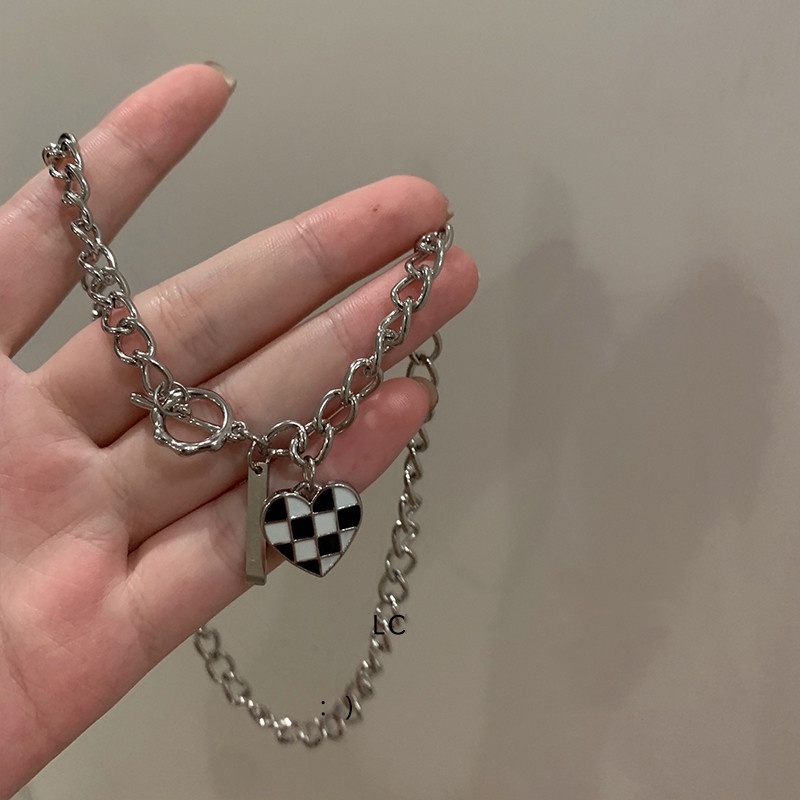 Kalung Gelang Dan Anting Desain Papan Catur Warna Hitam Putih