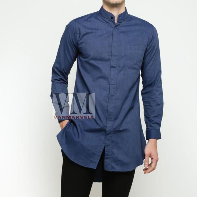 VM Gamis Baju Koko Polos Panjang Biru Dongker