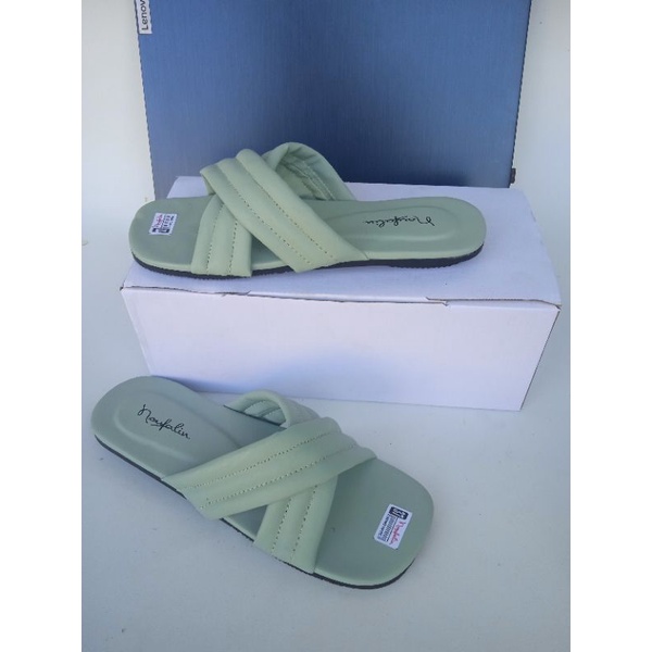 SANDAL WANITA SILANG NAUFALIN CASUAL ELASTIS TEPLEK TRENDY PEREMPUAN DEWASA plat shoes