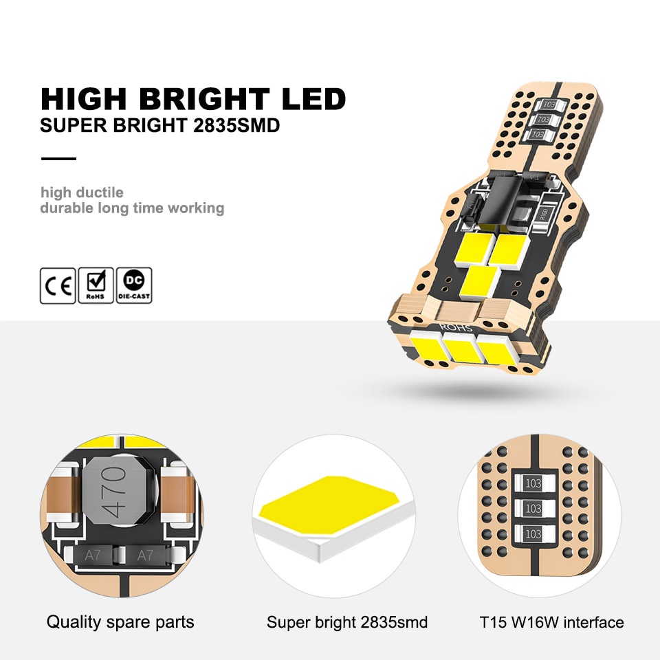 1pc Lampu Led Canbus T15 W16W T15 2835SMD W16W 921 912 12V Warna Putih Untuk Parkir Mobil