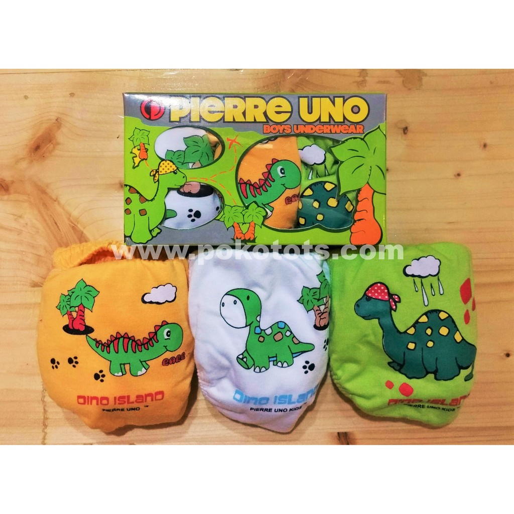 Pierre Uno Boys Underwear Dino Island Box isi 3 Celana Dalam Anak