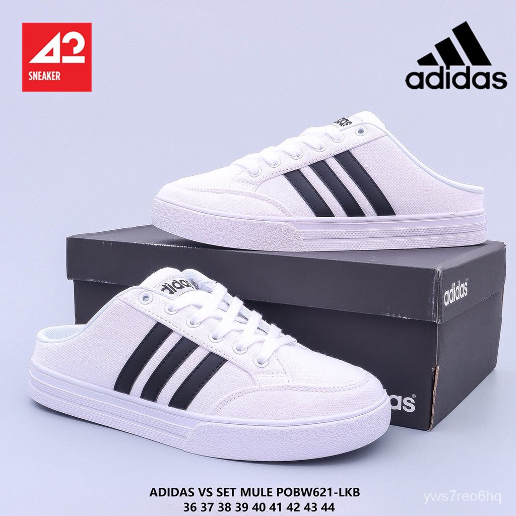 Ready to ship Adidas Vs Set Mule canvas lace low-top casual sneakers half slippers 2