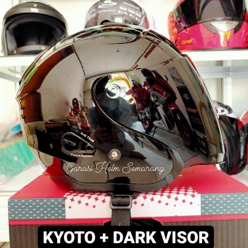 KYOTO BLACK MET PAKET GANTENG HELM HALF FACE KYT KYOTO HITAM