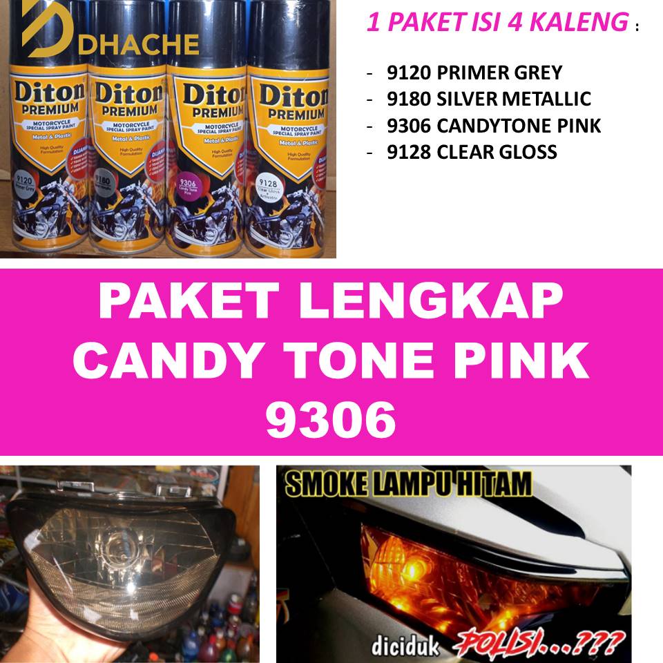 PAKET LENGKAP Cat Pilox Diton Premium Candy Tone Pink 9306 400ml warna cendi Kendy Ping Pink pylox 400ml