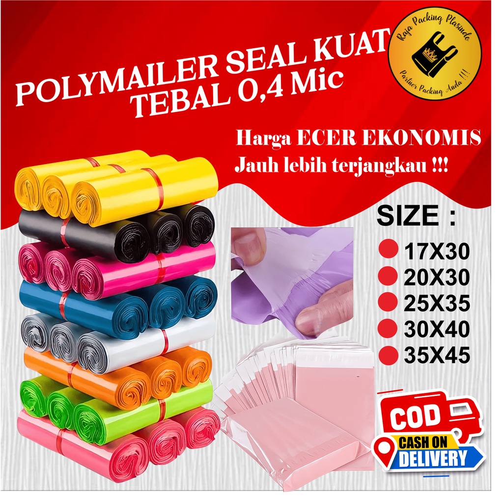 Plastik Packing Polymailer Khusus Packing Ada Lem Tebal 0,4 Uk Uk 20x30, Uk 25x35, Uk 30x40, Uk 35x45 Polymailer Packing Olshop