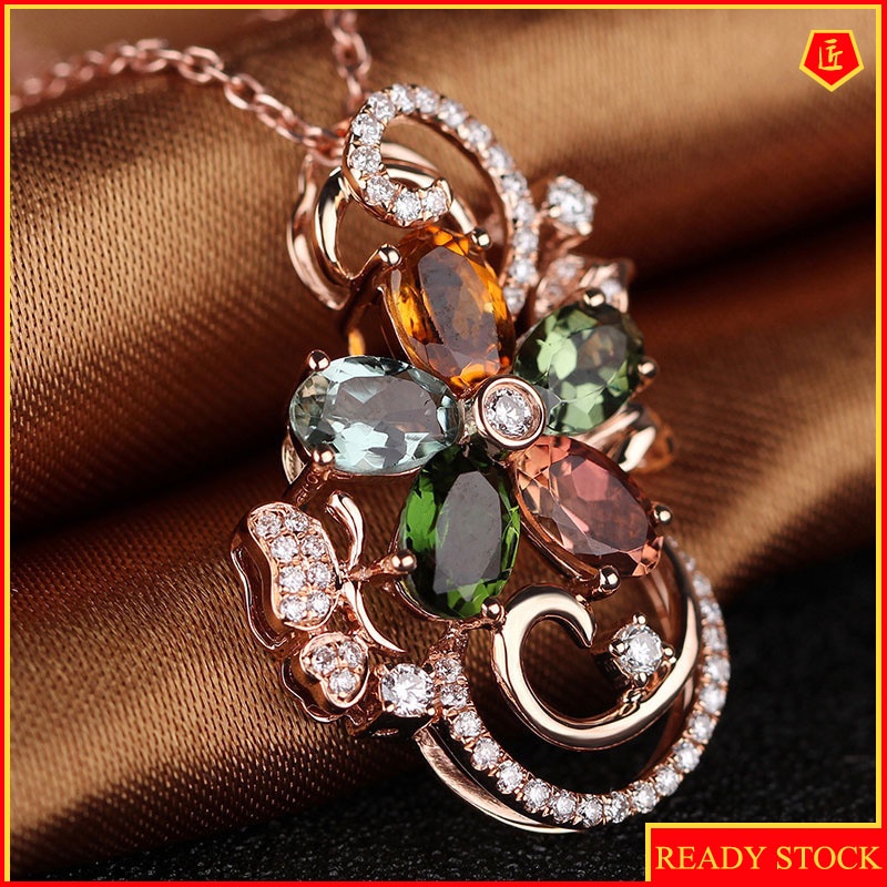 [Ready Stock]Five-Color Flower Zircon Pendant 18K Rose Gold Fashion Elegant