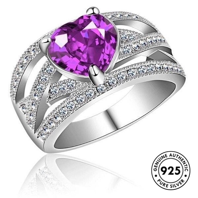 Cincin Sterling Silver 925 Bentuk Hati Elegan Untuk Wanita