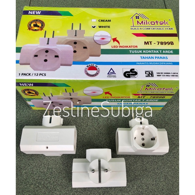 T Arde 3 lobang Putih / Cream + Led Indikator MT-7899B Mikotek