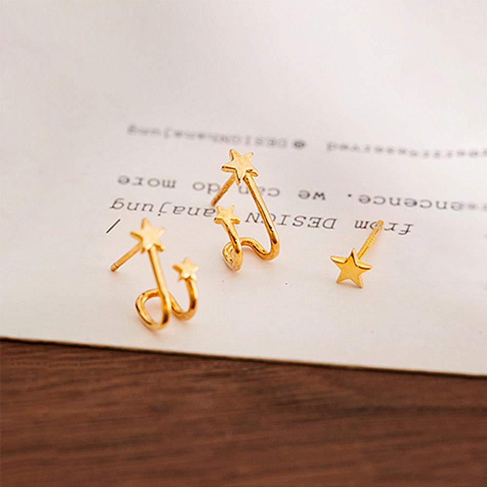 Needway   Stud Earrings Mewah Perempuan Double-layer Bintang Mini Lucu Sederhana Perhiasan Wanita