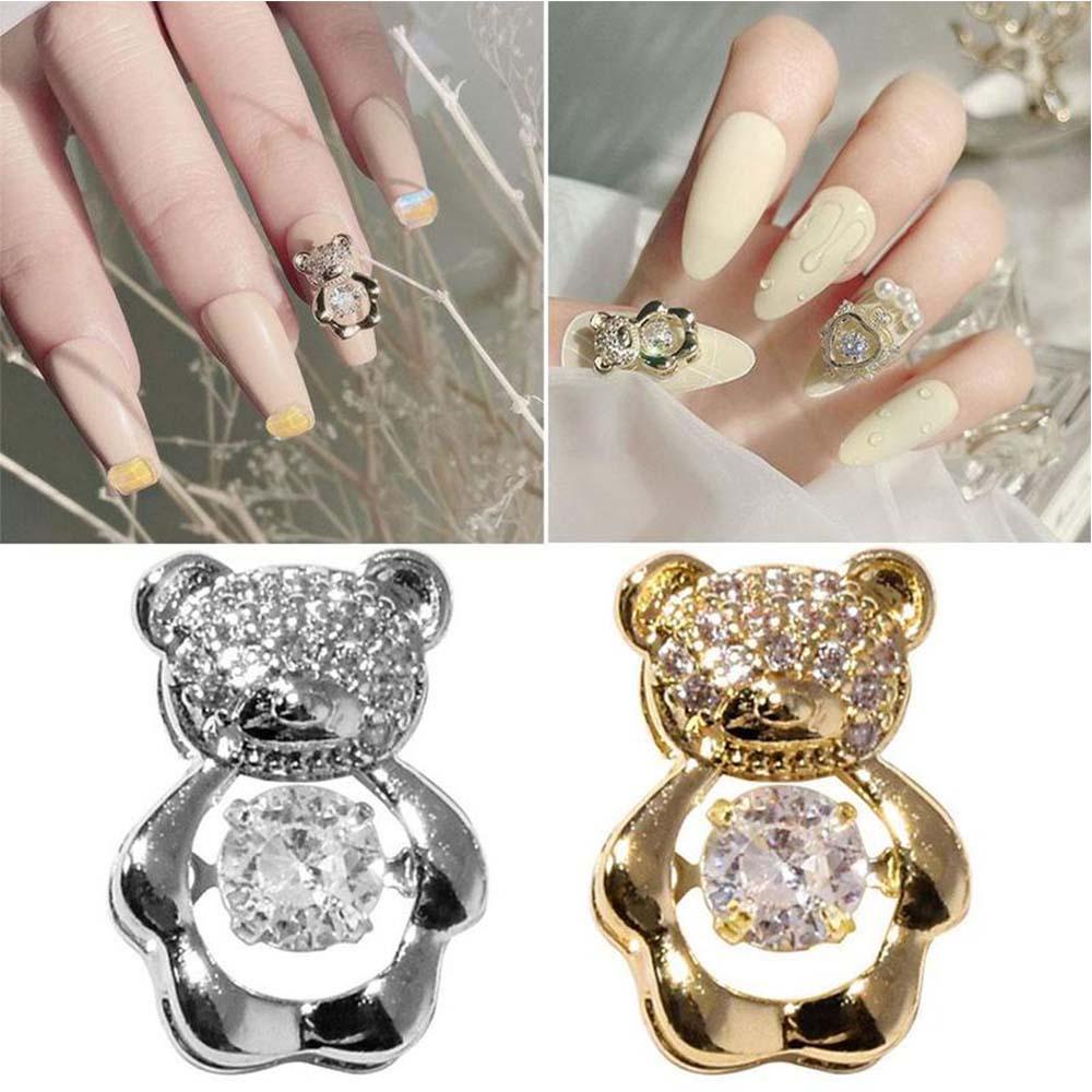 AUGUSTINA Agustina 3D Kuku Zirkon Mode Shiny Charms Bow Knot Beating Heart Bear Deer Nail Art Dekorasi