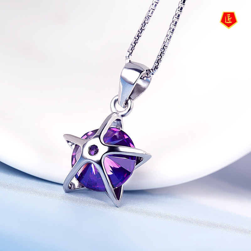 [Ready Stock]Amethyst Five-Pointed Star Pendant Female Silver Fashion Temperament