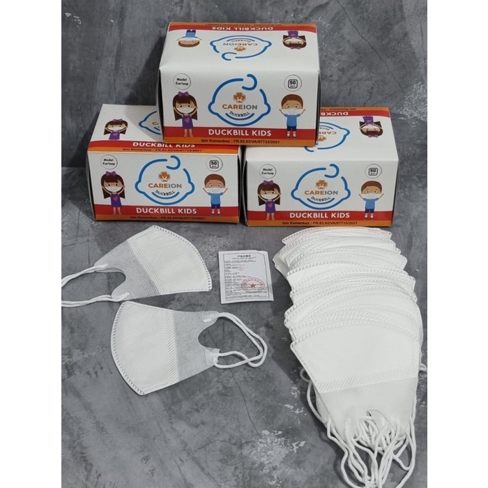 Masker Duckbill Anak CAREION Hitam &amp; Putih 1box Isi 50pcs Warna Polos Grosir